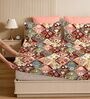 Multicolor Glace Cotton Geometric Print Elastic Fitted King Bedsheet With 2 Pillow Covers