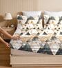 Multicolor Glace Cotton Geometric Print Elastic Fitted King Bedsheet With 2 Pillow Covers