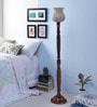 Exemplary Red Glass Shade Torchiere Floor Lamp With Wood Base