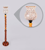 Multicolour Glass Shade Torchiere Floor Lamp With Wood Base