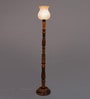 Maloto Red Glass Shade Torchiere Floor Lamp With Wood Base