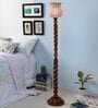 Multicolour Glass Shade Torchiere Floor Lamp With Wood Base