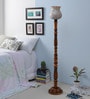Maloto Red Glass Shade Torchiere Floor Lamp With Wood Base