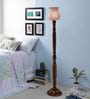 Exemplary Red Glass Shade Torchiere Floor Lamp With Wood Base