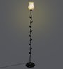 Plazo Green Glass Shade Torchiere Floor Lamp With Metal Base
