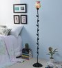 Plazo Green Glass Shade Torchiere Floor Lamp With Metal Base