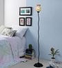 Triad Green Glass Shade Torchiere Floor Lamp With Metal Base