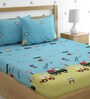 Blue & Yellow Wildlife 220 TC Poly Cotton Double Size Bedsheet With 2 Pillow Covers