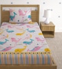 White Shark Print 220 TC Poly Cotton Single Size Bedsheet With 1 Pillow Covers