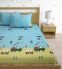 Blue & Yellow Wildlife 220 TC Poly Cotton Double Size Bedsheet With 2 Pillow Covers