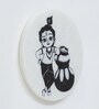 Multicolor Marble Bal Krishna With Makhan Matki Painting On Marble Round Tile