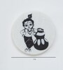 Multicolor Marble Bal Krishna With Makhan Matki Painting On Marble Round Tile