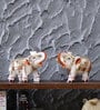 Multicolor Marble Elephant Pair With Golden Finish Figurine
