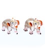 Multicolor Marble Elephant Pair With Golden Finish Figurine