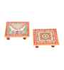 Pack of 2 Multicolor Marble Puja Chowkies for God Idol)