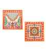 Pack of 2 Multicolor Marble Puja Chowkies for God Idol)