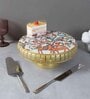 Multicolor Metal Cake Platter WIth Knife & Server
