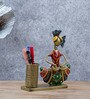 Multicolor Metal Handpainted Decorative Lady Musician Showpiece Pen Stand
