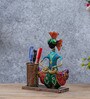 Multicolor Metal Handpainted Wall Hanging Decorative  Lady Musician Pen Stand