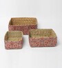Multicolor Natural Fibre Set of 3 Organiser Tray and Storage Basket