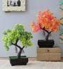 Plastic Multicolor Y Shape Bonsai Tree With Brown Pot Set Of 2 Artificial Plants