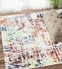 Cream Abstract Polyester 4 ft x 6 ft Machine Made Carpet