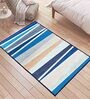 Blue Striped Polyester 4 ft x 6 ft Machine Made Carpet
