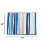 Blue Striped Polyester 4 ft x 6 ft Machine Made Carpet
