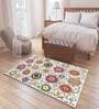 Cream Floral Polyester 5 ft x 7 ft Machine Made Carpet