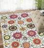 Cream Floral Polyester 5 ft x 7 ft Machine Made Carpet