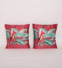 Red & Green Floral Polyester 16 x 16 Inches Cushion Covers (Set of 2)