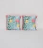 Blue Floral Polyester 16 x 16 Inches Cushion Covers (Set of 2)