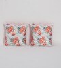 Cream & Orange Floral Polyester 16 x 16 Inches Cushion Covers (Set of 2)