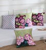 Black & Red Floral Polyester 16 x 16 Inches Cushion Covers (Set of 5)