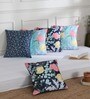 Blue Floral Polyester 16 x 16 Inches Cushion Covers (Set of 5)