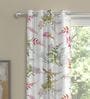 White Floral Polyester 9 Ft Semisheer Eyelet Door Curtains (Set of 2)