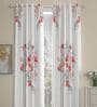 White Floral Polyester 9 Ft Semisheer Eyelet Door Curtains (Set of 2)