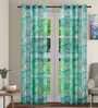 Blue Abstract Polyester 9 Ft Sheer Eyelet Door Curtains (Set of 2)