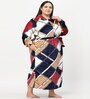 Multicolor Geometric Woolen Women Bath Robe With Belt (3XL)