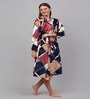 Multicolor Geometric Woolen Women Bath Robe With Belt (L)