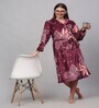 Multicolor Printed Woolen Women Bath Robe With Belt (L)