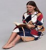 Multicolor Geometric Woolen Women Bath Robe With Belt (M)