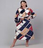 Multicolor Geometric Woolen Women Bath Robe With Belt (M)