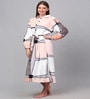 Multicolor Printed Woolen Women Bath Robe With Belt (S)