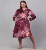 Multicolor Printed Woolen Women Bath Robe With Belt (S)