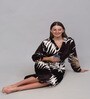 Multicolor Printed Woolen Women Bath Robe With Belt (S)