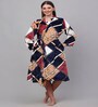 Multicolor Geometric Woolen Women Bath Robe With Belt (XL)