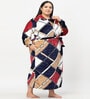 Multicolor Geometric Woolen Women Bath Robe With Belt (XXL)