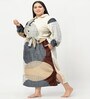 Multicolor Geometric Woolen Women Bath Robe With Belt (XXL)