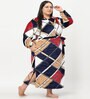 Multicolor Geometric Woolen Women Bath Robe With Belt (XXL)